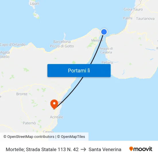 Mortelle; Strada Statale 113 N. 42 to Santa Venerina map