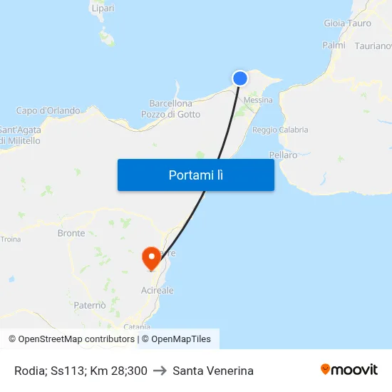 Rodia; Ss113; Km 28;300 to Santa Venerina map