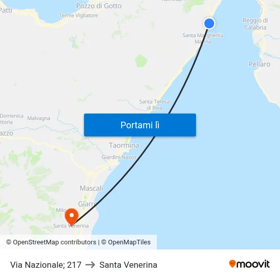 Via Nazionale; 217 to Santa Venerina map