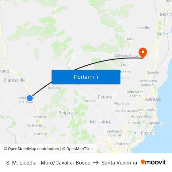 S. M. Licodia - Moro/Cavalier Bosco to Santa Venerina map