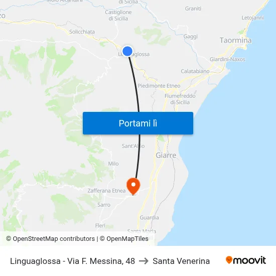 Linguaglossa - Via F. Messina, 48 to Santa Venerina map