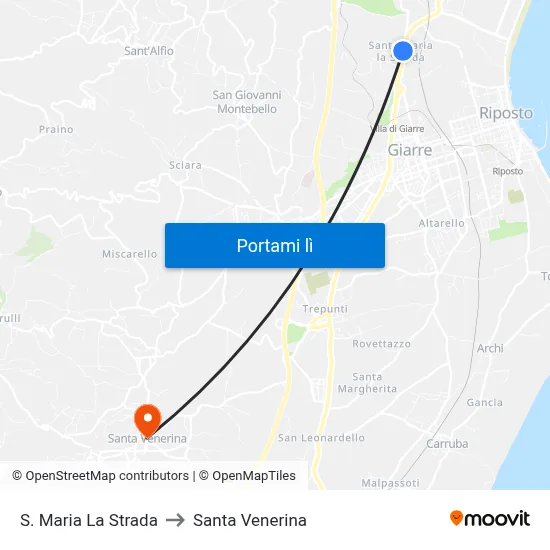 S. Maria La Strada to Santa Venerina map