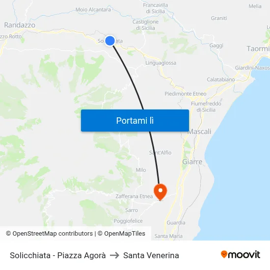 Solicchiata - Piazza Agorà to Santa Venerina map