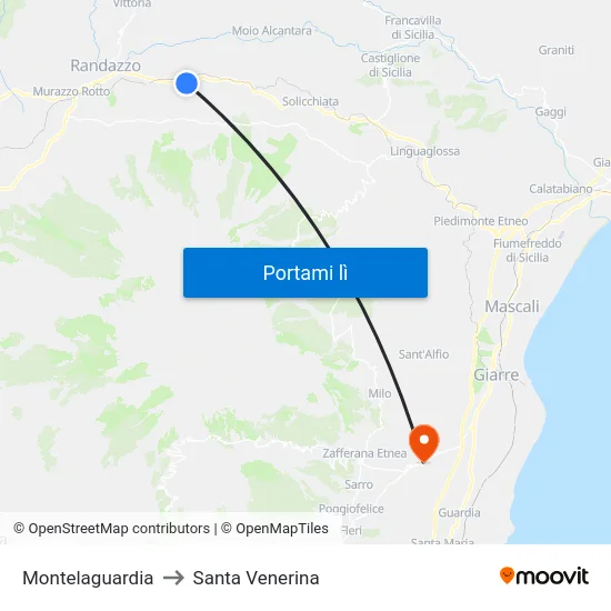 Montelaguardia to Santa Venerina map