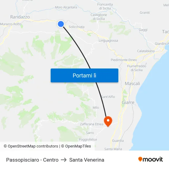 Passopisciaro - Centro to Santa Venerina map