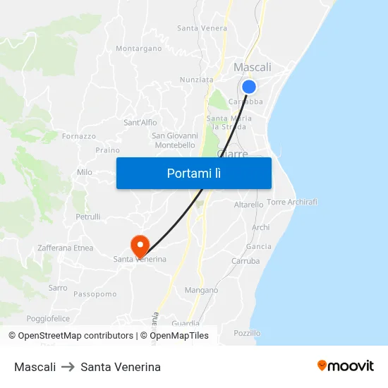 Mascali to Santa Venerina map