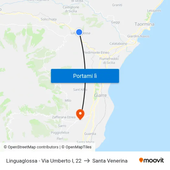 Linguaglossa - Via Umberto I, 22 to Santa Venerina map