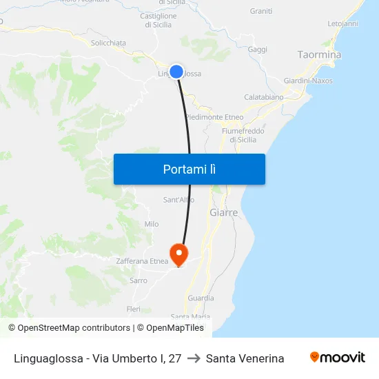 Linguaglossa - Via Umberto I, 27 to Santa Venerina map