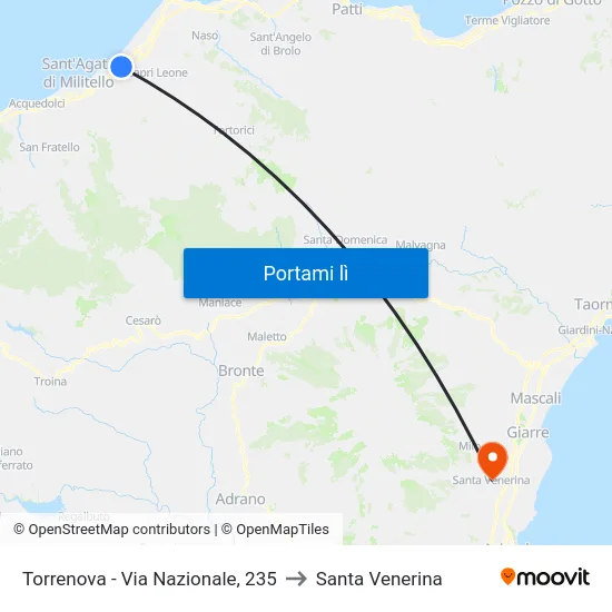 Torrenova - Via Nazionale, 235 to Santa Venerina map
