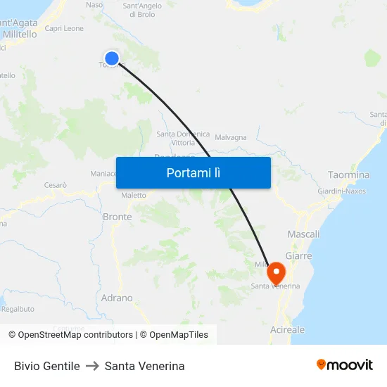 Bivio Gentile to Santa Venerina map