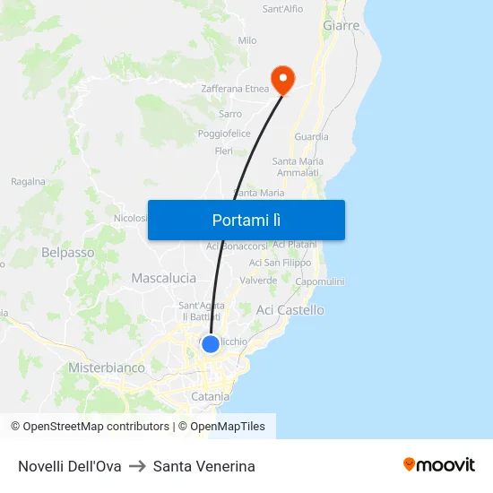 Novelli Dell'Ova to Santa Venerina map