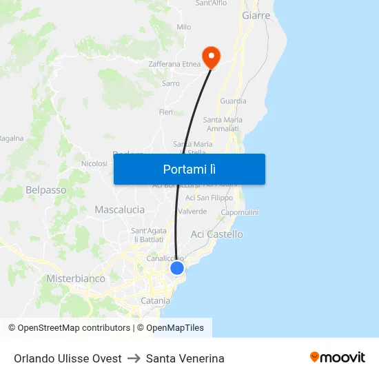 Orlando Ulisse Ovest to Santa Venerina map
