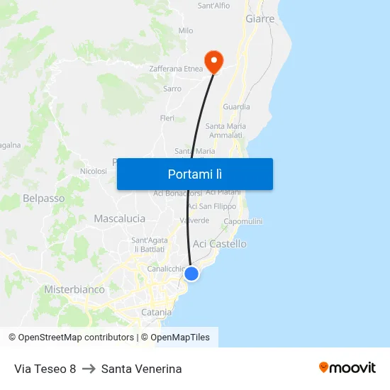 Via Teseo 8 to Santa Venerina map