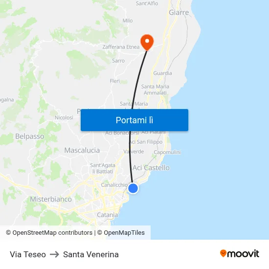 Via Teseo to Santa Venerina map