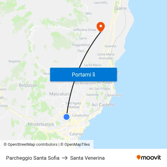 Parcheggio Santa Sofia to Santa Venerina map