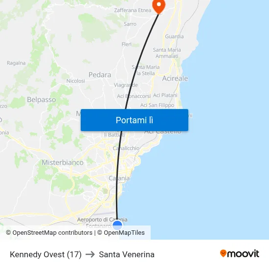 Kennedy Ovest (17) to Santa Venerina map
