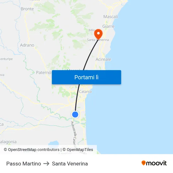 Passo Martino to Santa Venerina map