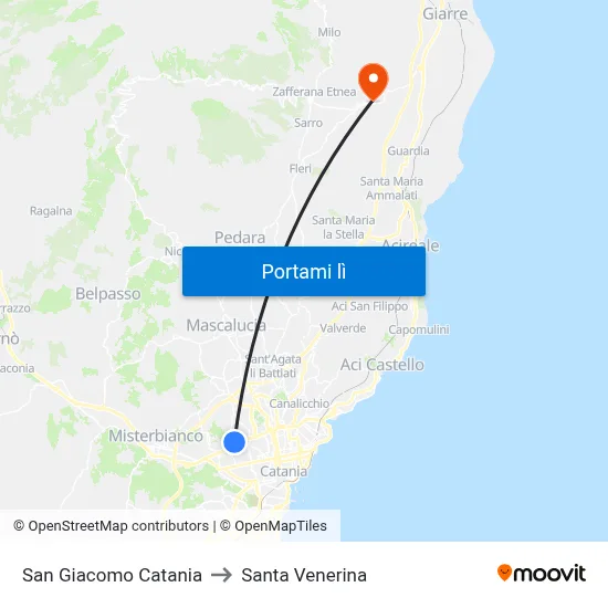 San Giacomo Catania to Santa Venerina map