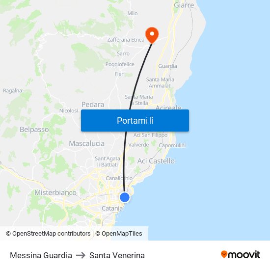 Messina Guardia to Santa Venerina map