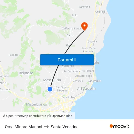 Orsa Minore Mariani to Santa Venerina map