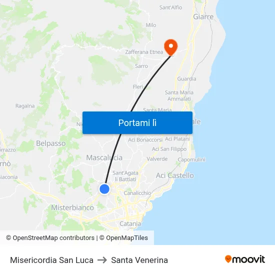 Misericordia San Luca to Santa Venerina map