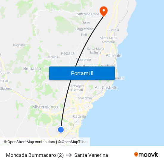 Moncada Bummacaro (2) to Santa Venerina map