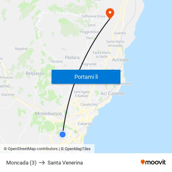 Moncada (3) to Santa Venerina map