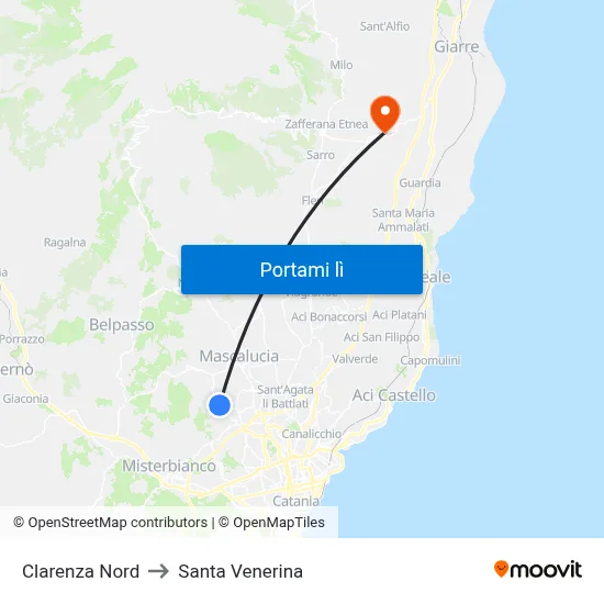 Clarenza Nord to Santa Venerina map