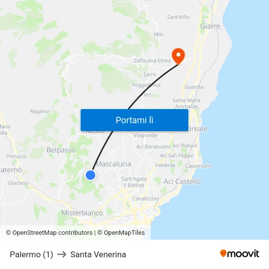 Palermo (1) to Santa Venerina map