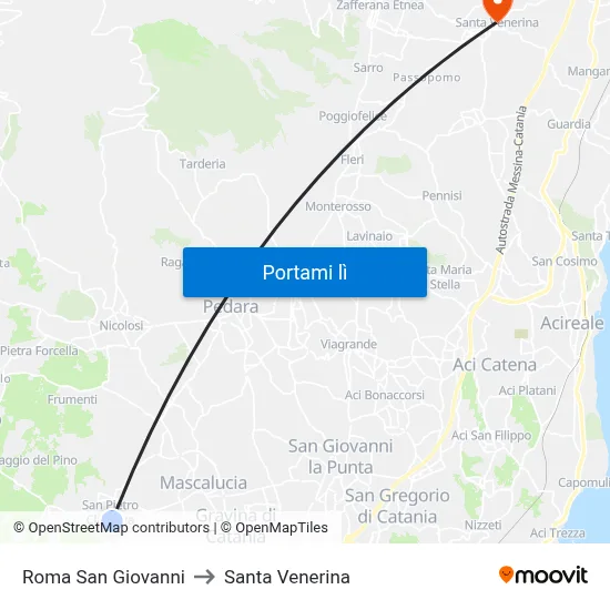 Roma San Giovanni to Santa Venerina map