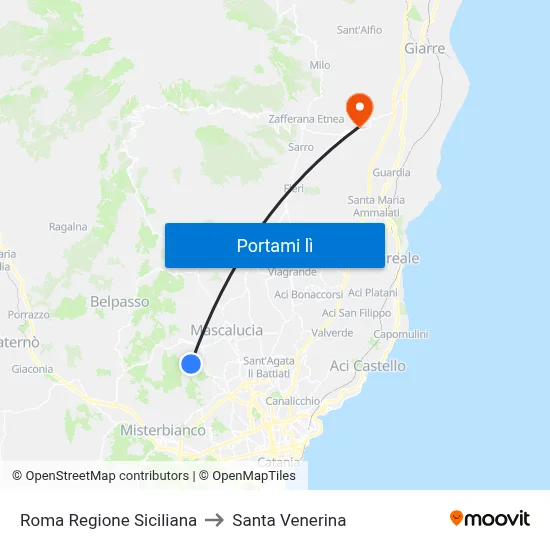 Roma Regione Siciliana to Santa Venerina map