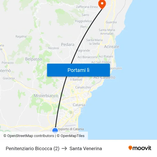 Penitenziario Bicocca (2) to Santa Venerina map