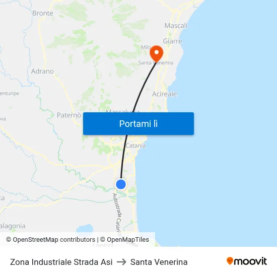 Zona Industriale Strada Asi to Santa Venerina map