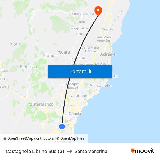 Castagnola Librino Sud (3) to Santa Venerina map