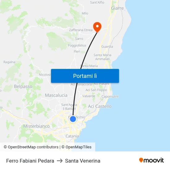 Ferro Fabiani Pedara to Santa Venerina map