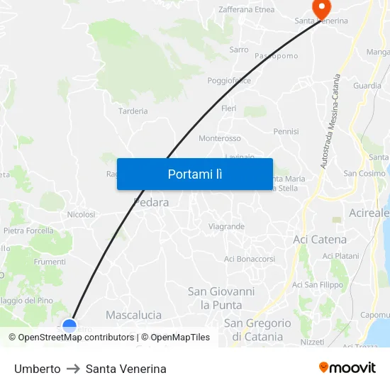 Umberto to Santa Venerina map