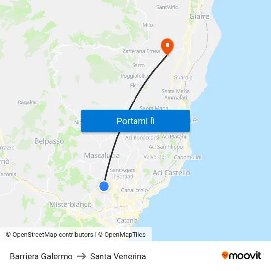 Barriera Galermo to Santa Venerina map