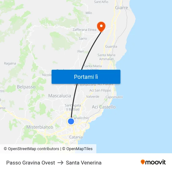 Passo Gravina Ovest to Santa Venerina map