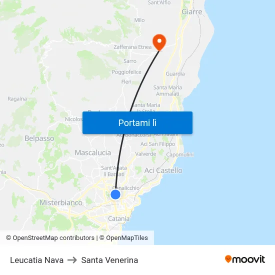 Leucatia Nava to Santa Venerina map