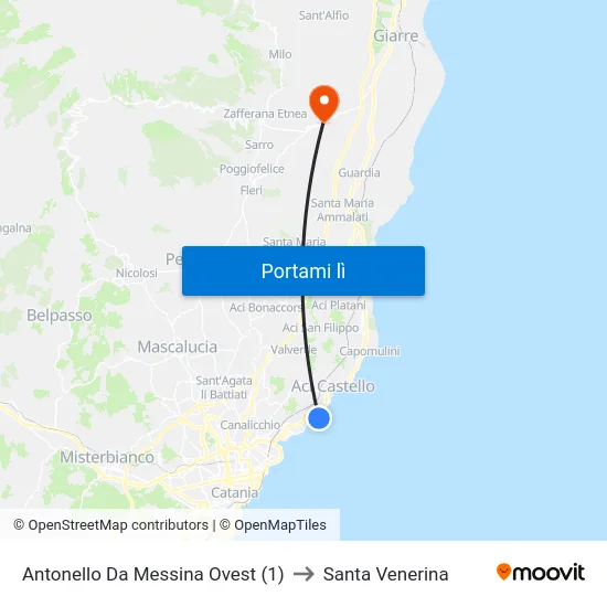 Antonello Da Messina Ovest (1) to Santa Venerina map