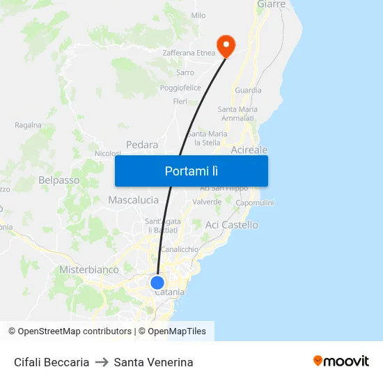 Cifali Beccaria to Santa Venerina map