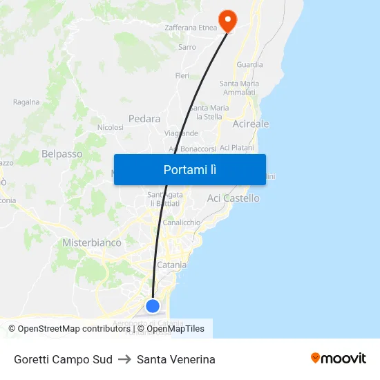 Goretti Campo Sud to Santa Venerina map