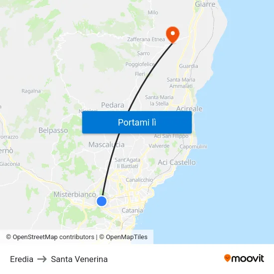 Eredia to Santa Venerina map