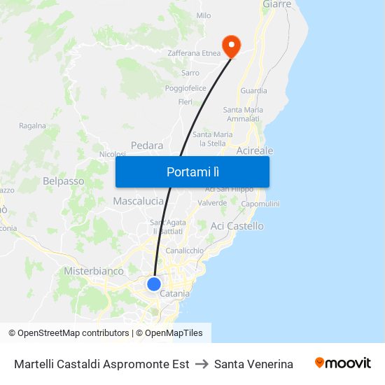 Martelli Castaldi Aspromonte Est to Santa Venerina map