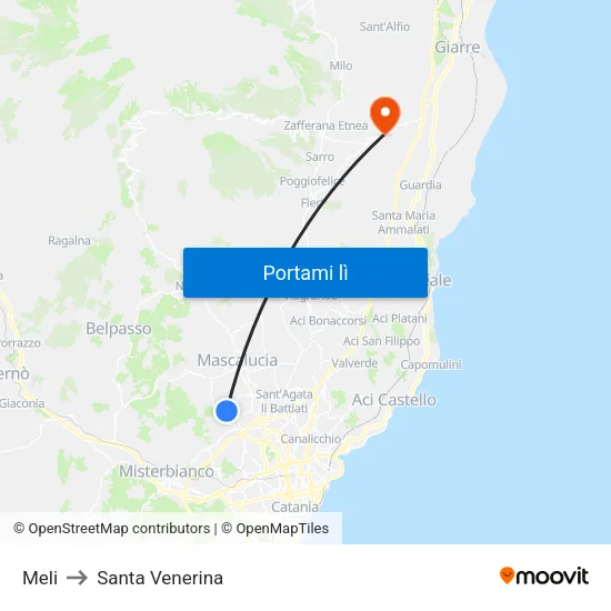 Meli to Santa Venerina map