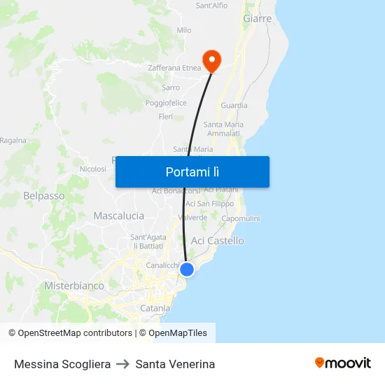Messina Scogliera to Santa Venerina map