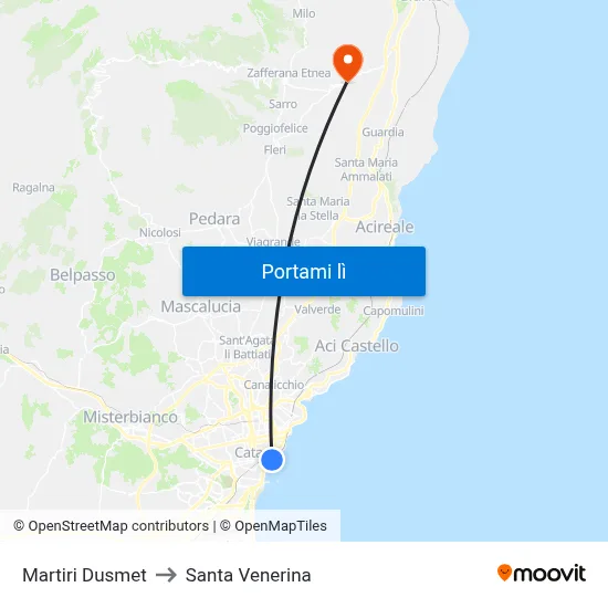 Martiri Dusmet to Santa Venerina map