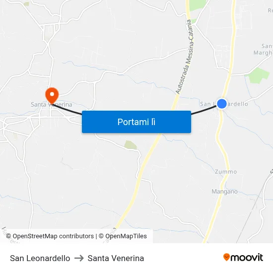 San Leonardello to Santa Venerina map