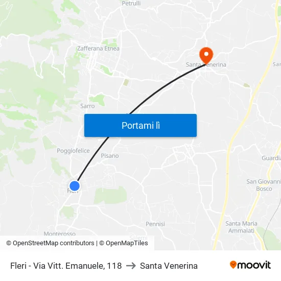 Fleri - Via Vitt. Emanuele, 118 to Santa Venerina map