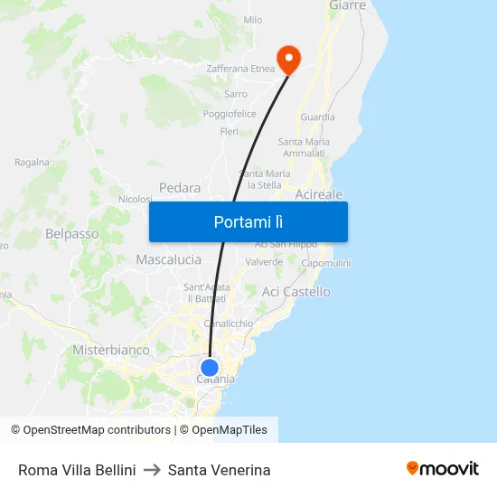 Roma Villa Bellini to Santa Venerina map